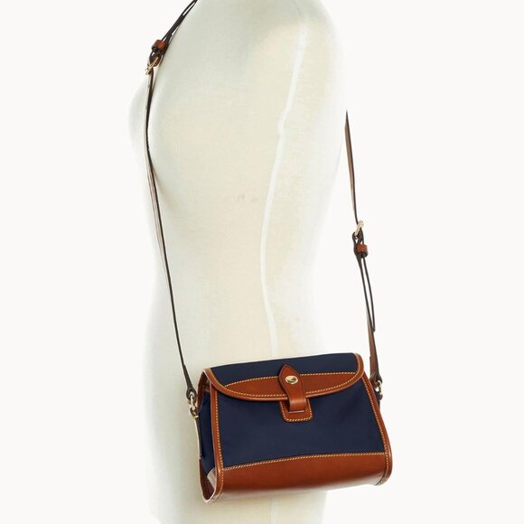 Dooney & Bourke Wayfarer Camden Navy and Brown Nylon Flap Crossbody Bag - Picture 3 of 6